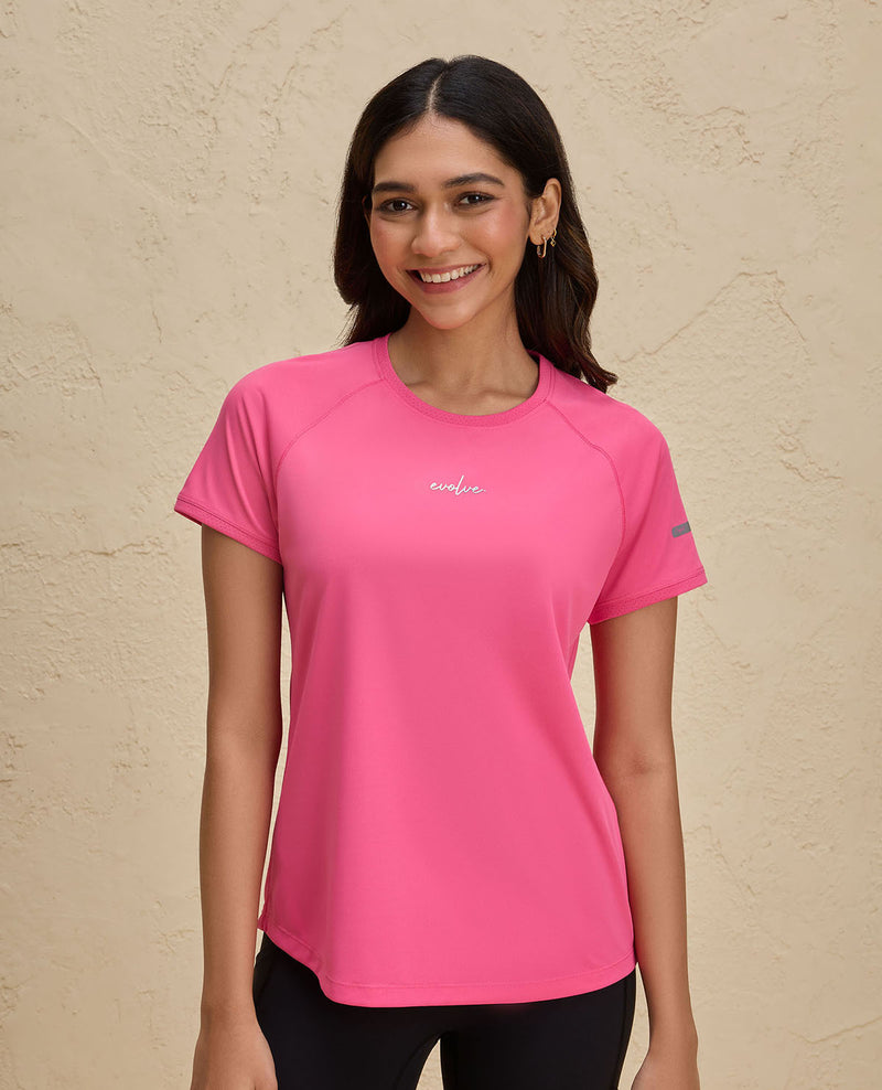 Nykd By Nykaa Quick Dry Half Sleeves Regular Fit Running Tee-NYK033-Pink