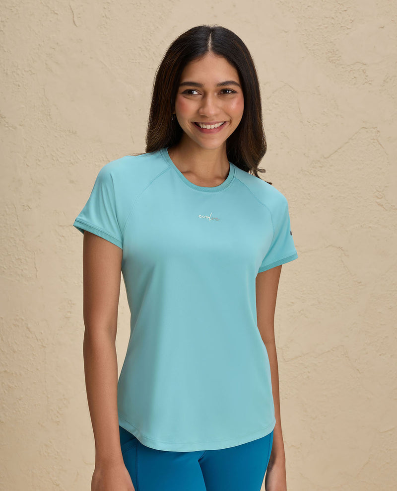 Nykd By Nykaa Quick Dry Half Sleeves Regular Fit Running Tee-NYK033-Turquoise