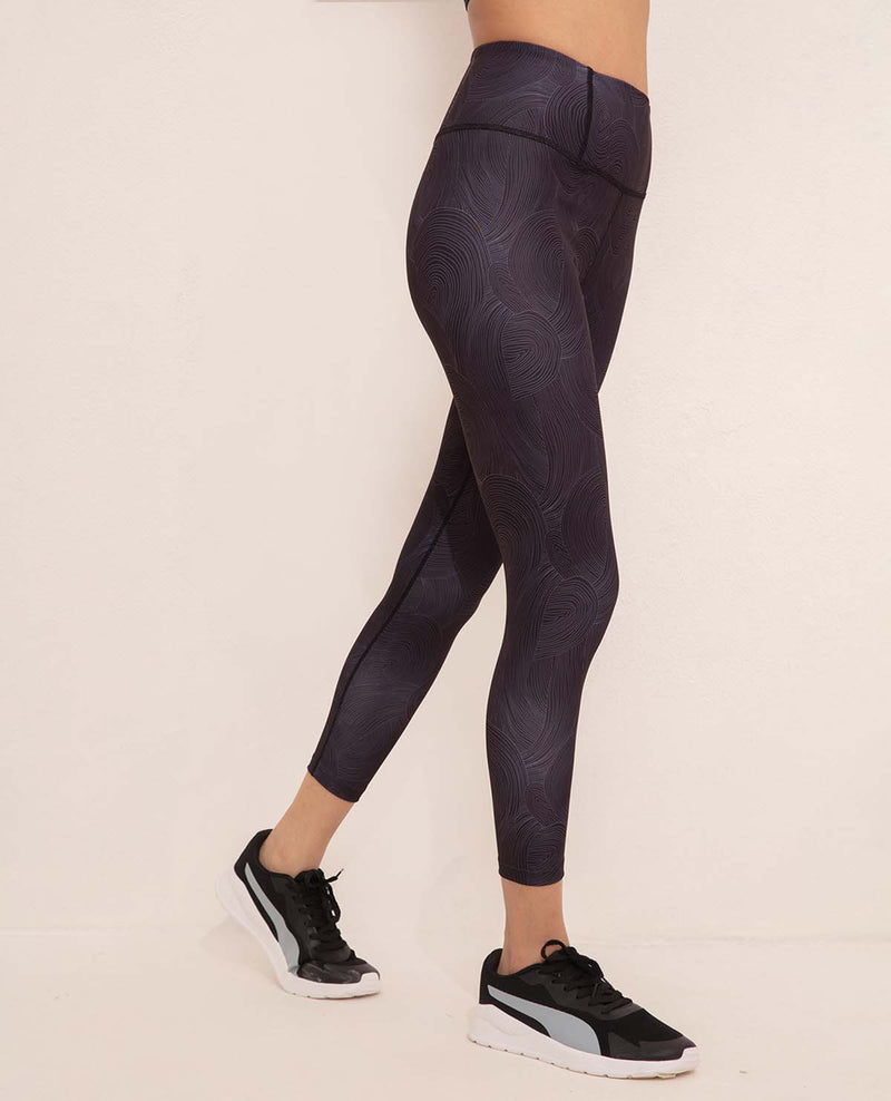 NYKD High Rise Trendsetter Printed Legging-NYK121-Swirl Jet Black