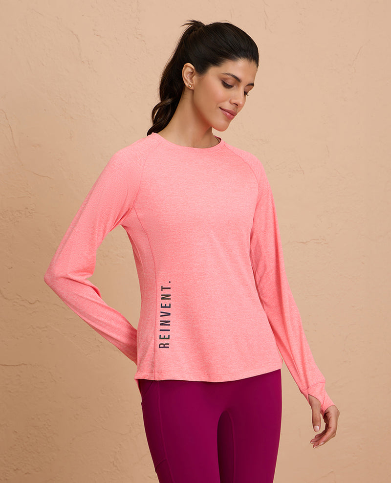 Flattering Hip Covering Long Sleeved Active Dry Fit Top-NYK311-Pink