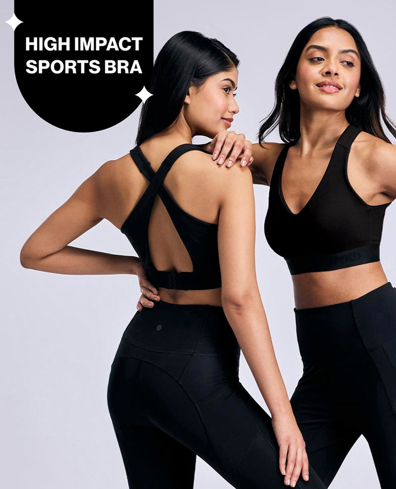 High Impact Cotton CrossFLX Bounce Control Sports Bra with fixed cups NYK912 Black