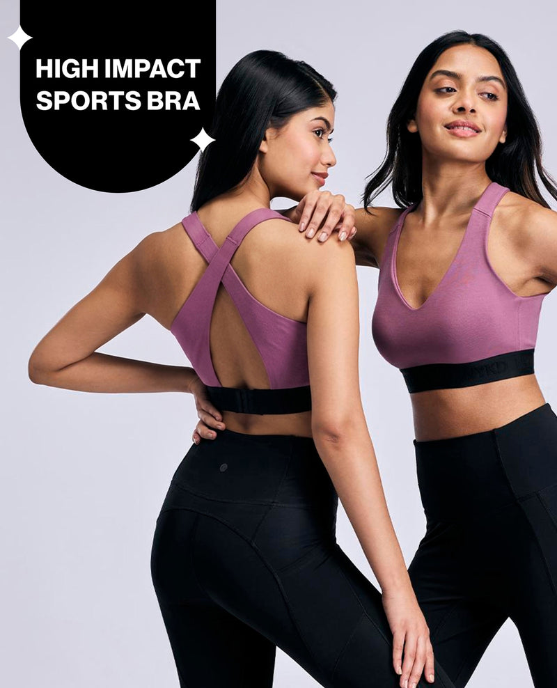 High Impact Cotton CrossFLX Bounce Control Sports Bra with fixed cups NYK912 Mauve