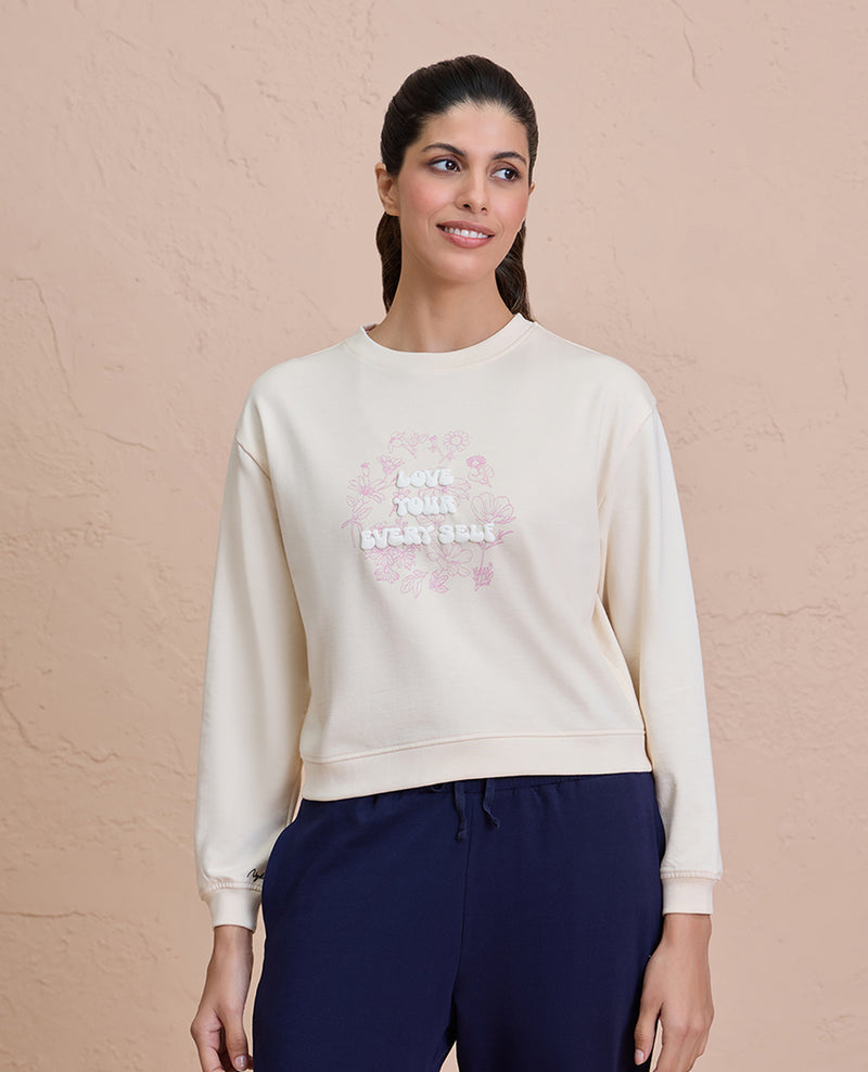 Cropped Cotton Sweatshirt in Terry NYLE705-Off White