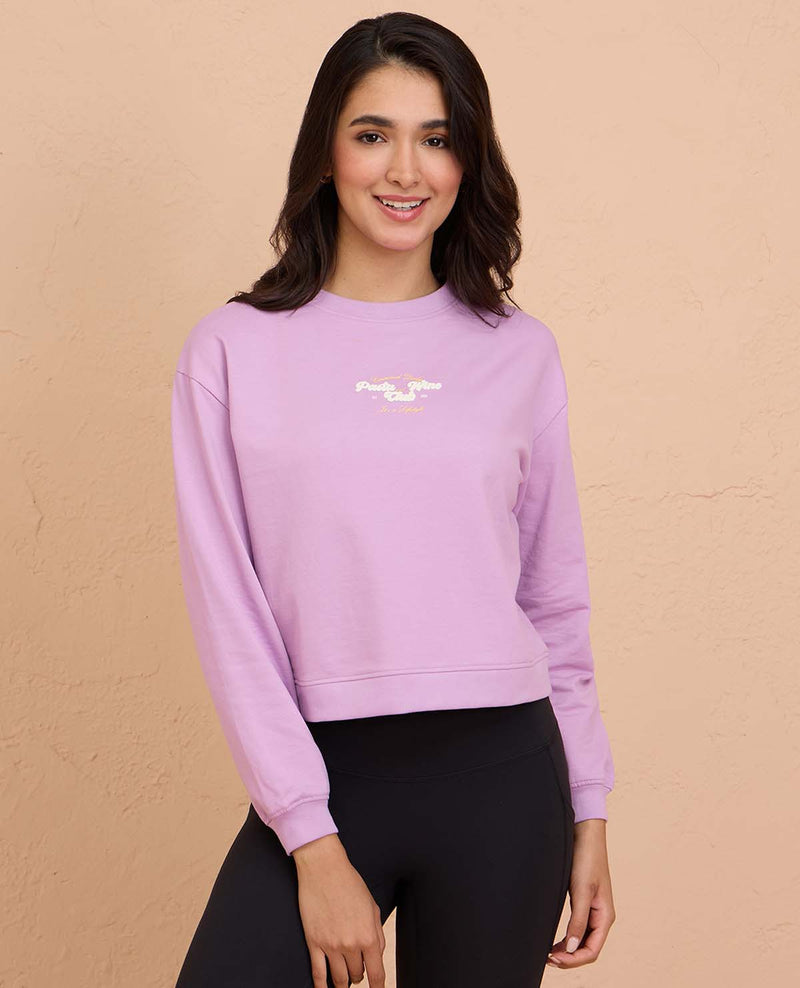 Cropped Cotton Sweatshirt in Terry NYLE705-Purple