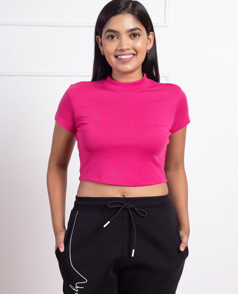 Nykd by Nykaa High Neck Crop Top- NYOE07 Fuchsia Rose