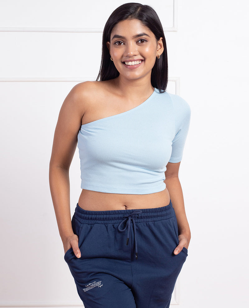 Nykd by Nykaa Off Shoulder Crop Top- NYOE09 Nantucket Breeze
