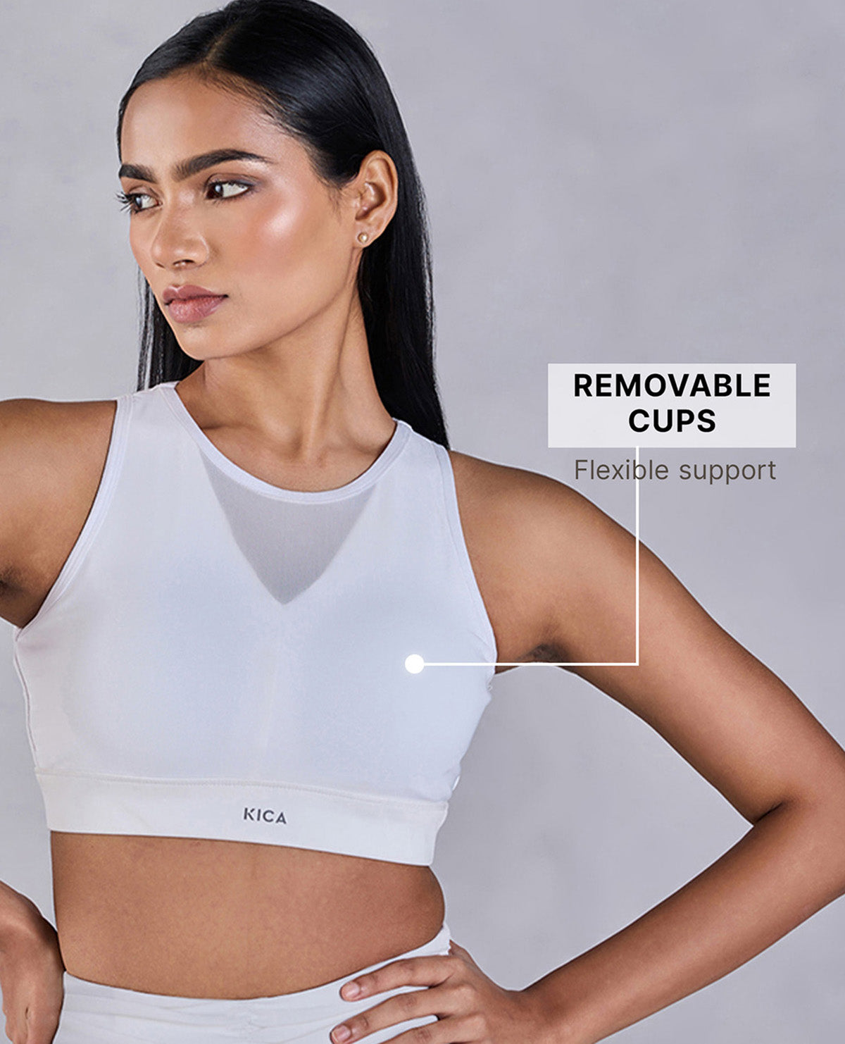 Kica Women High Impact & Full Coverage Mesh Sports Bra White