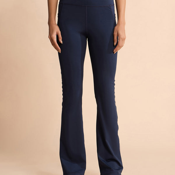 Women Stretchable Long Length Flared Pants Navy