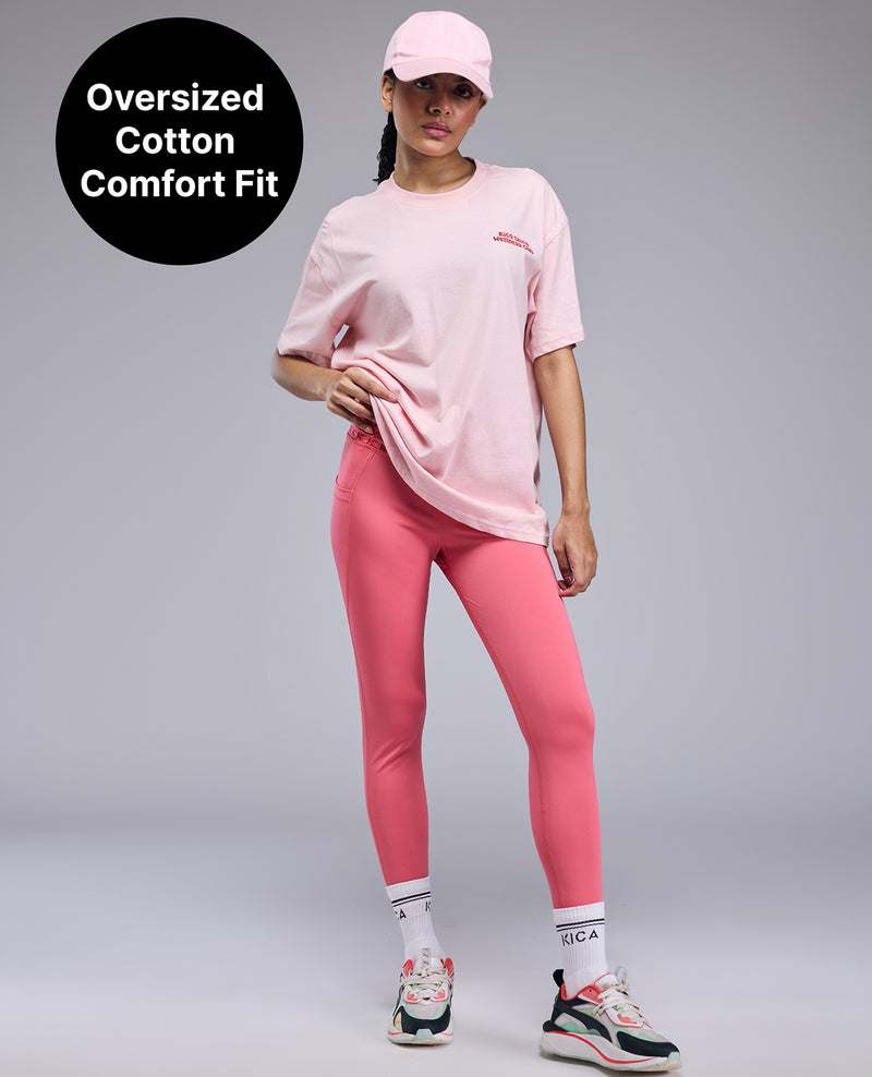 Cotton Oversized Printed Graphic Tshirt Pink