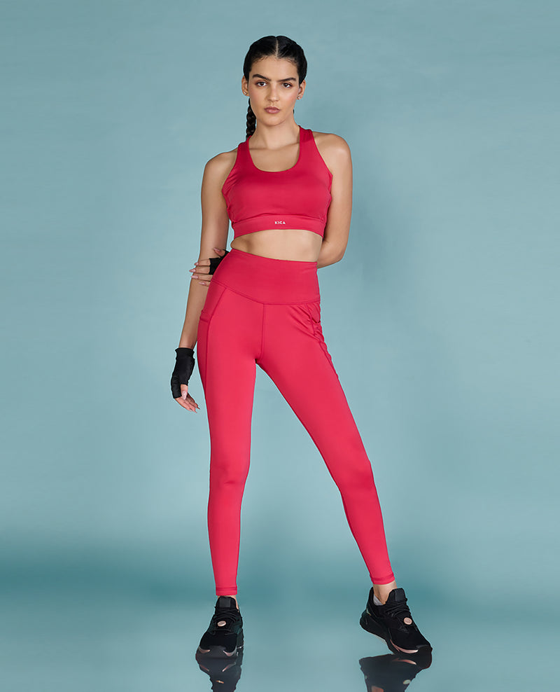SLAY. Sport Women's Barbie Pink Activewear Full Sleeves Crop Top And Pants  Co-ord Set Women's activewear co-ord sets Gym co-ord sets for ladies