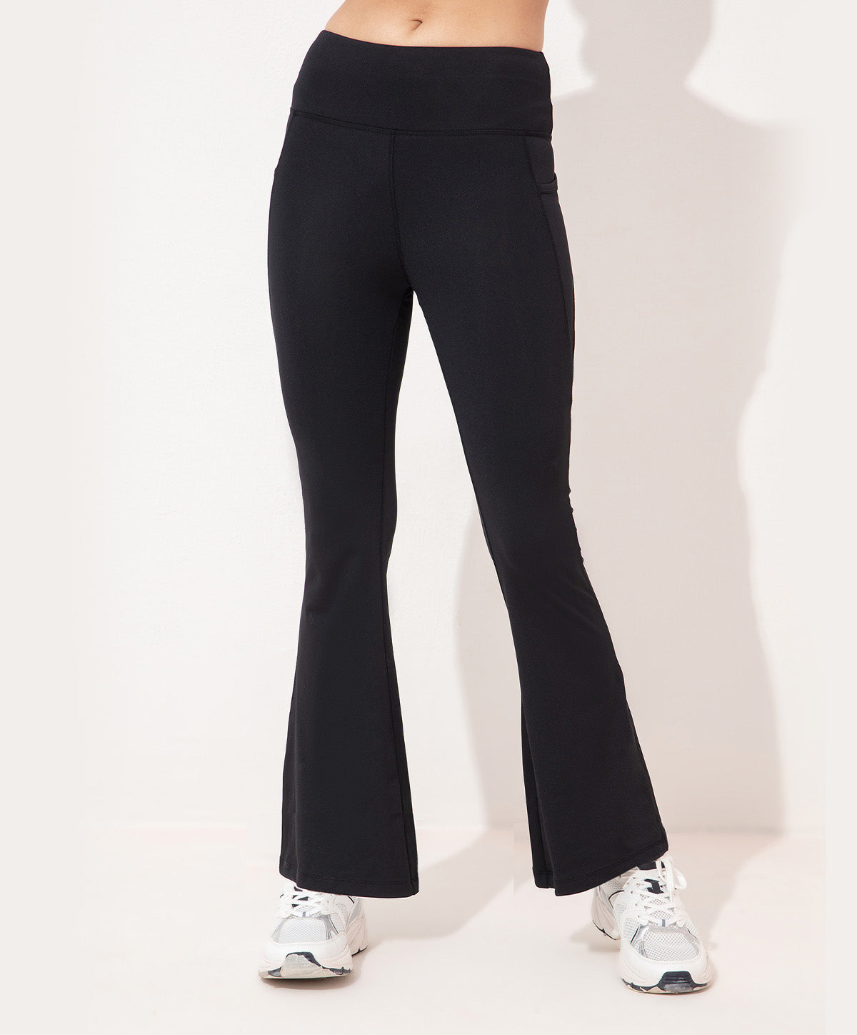 Buy High Waist Flared Yoga Pants in Black with Side Pockets Online India  Best Prices COD  Clovia  AB0090A13